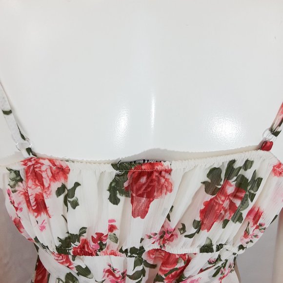Vintage FANG Rose Print Chiffon Handkerchief Tank Top XL - Picture 7 of 8